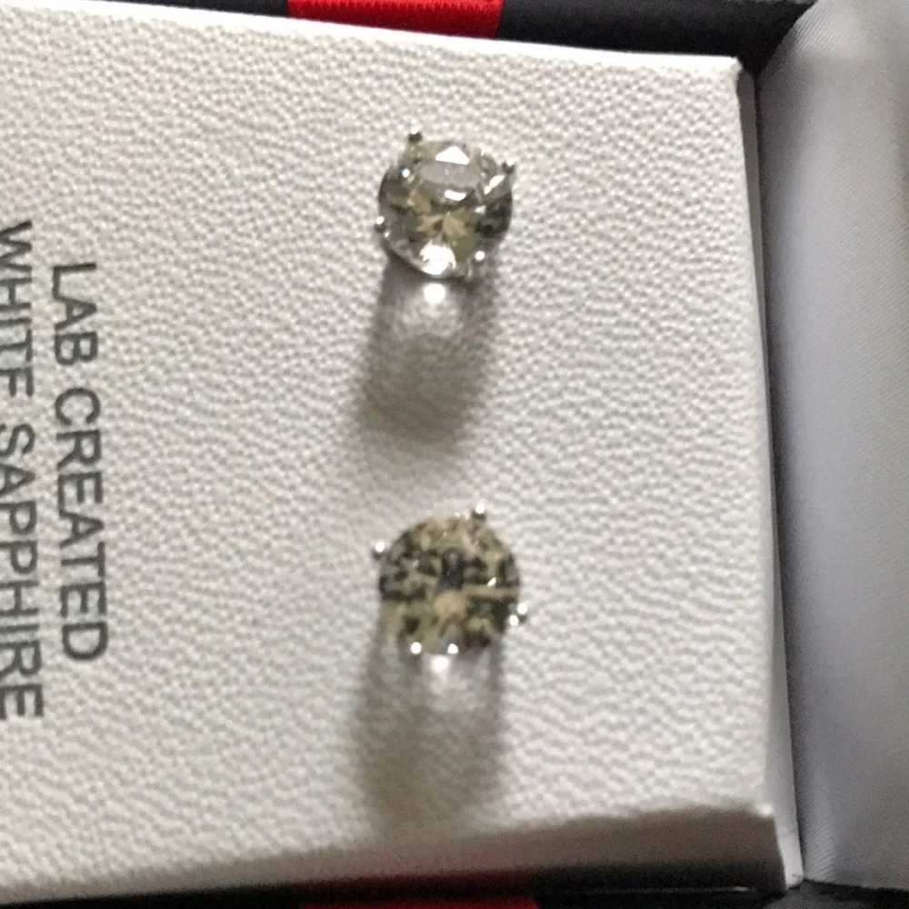 NWT White Sapphire/Sterling Silver Studs - Picture 2 of 7